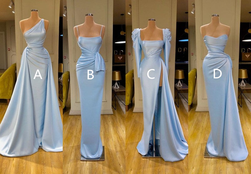 

Sexy Light Blue Mermaid Prom Dresses Spaghetti Open Back Evening Gown Long Satin Formal Party Bridesmaid Dress, Daffodil