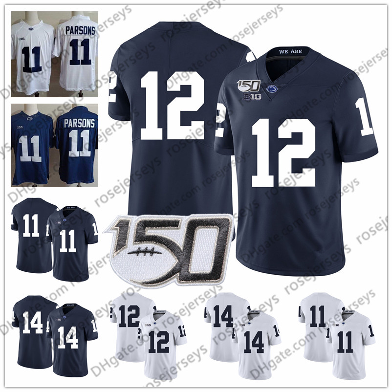 

2019 Penn State Football #5 Jahan Dotson 14 Sean Clifford 12 Mac Hippenhammer Chris Godwin 28 Devyn Ford 150TH PSU Blue White Jersey, Navy blue (name)