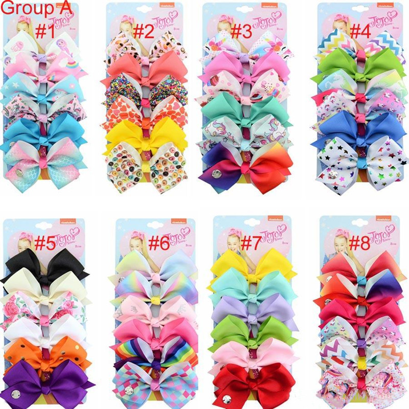 

Free DHL Designer INS 5" JOJO hair Bow girl colorful print Barrettes Girl Hair Accessories Rainbow Unicorn kids Unicorn party hair clipper, 6pcs gift package