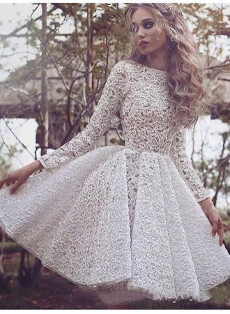 

2020 New Arrival White Lace Long Sleeves Cocktail Party Dresses High Neck Knee Length Short Prom Gowns Arabic Custom Formal Dress CB012