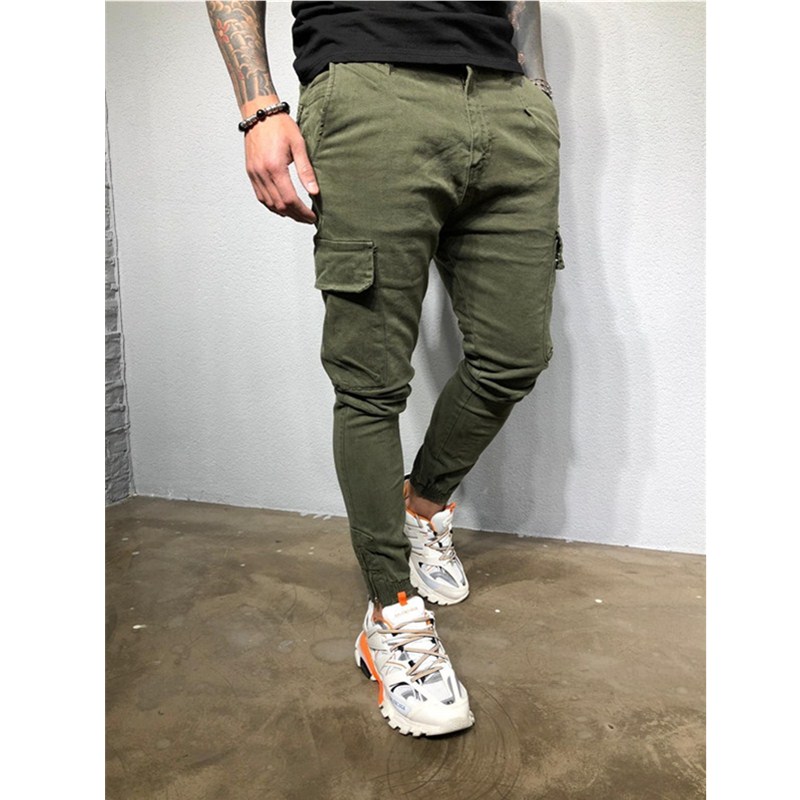 

2020 Hot Fashion Mens Skinny Fit Straight Leg Trousers Men Casual Pencil Jogger Cargo Pants With Pockets -XXXL, Black
