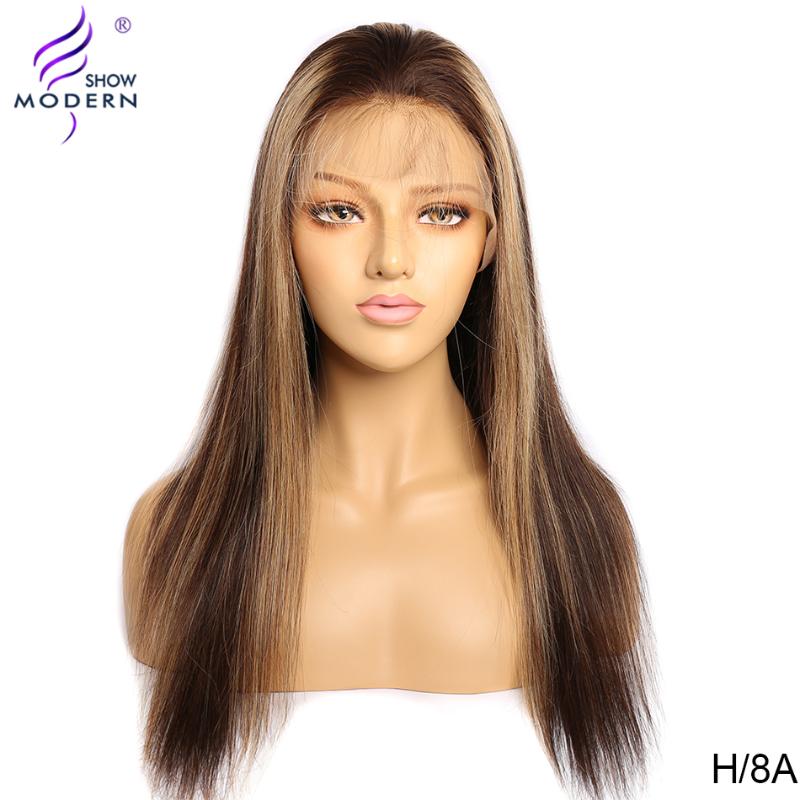 

13x4 Straight Lace Front Human Hair Wigs Pre Plucked with Baby Hair Ombre Blond Highlights Brazilian Remy 150% Modern Show, As pic