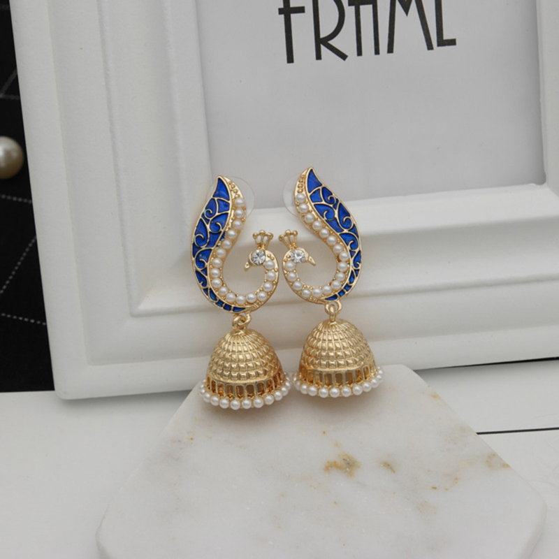 

Retro Bollywood Kundan Peacock Jhumka Jhumki Drop Earrings Gypsy Jewelry