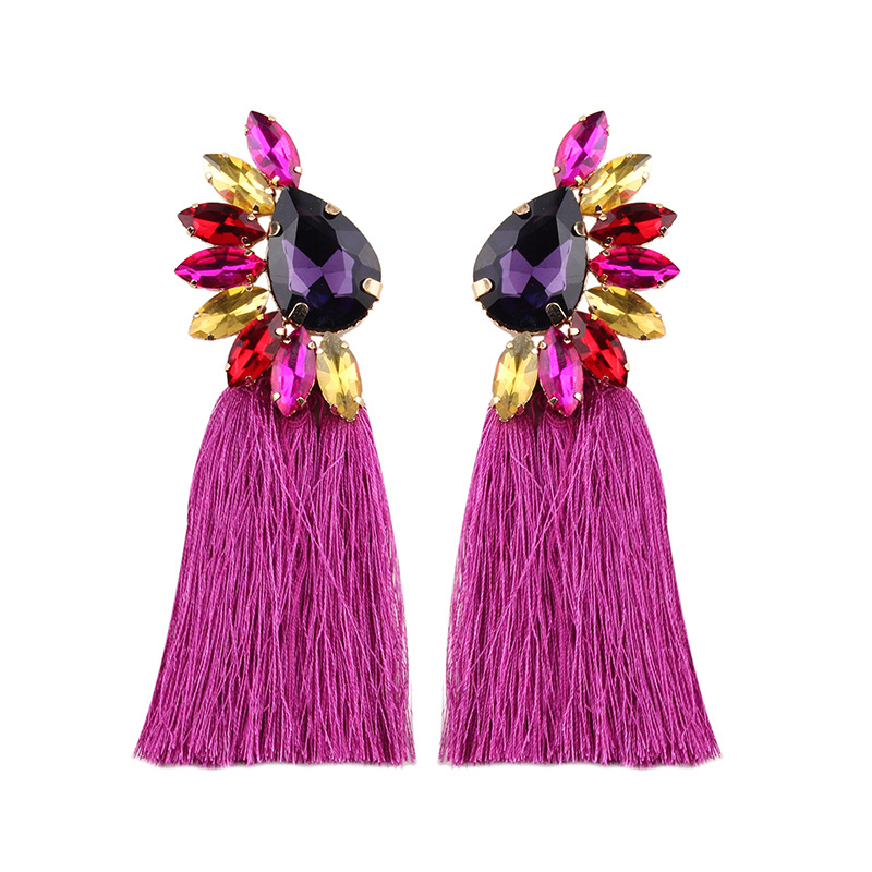 

Wholesale- fashion luxury designer exaggerated vintage beautiful glittering crystal long tassel stud earrings for women girls