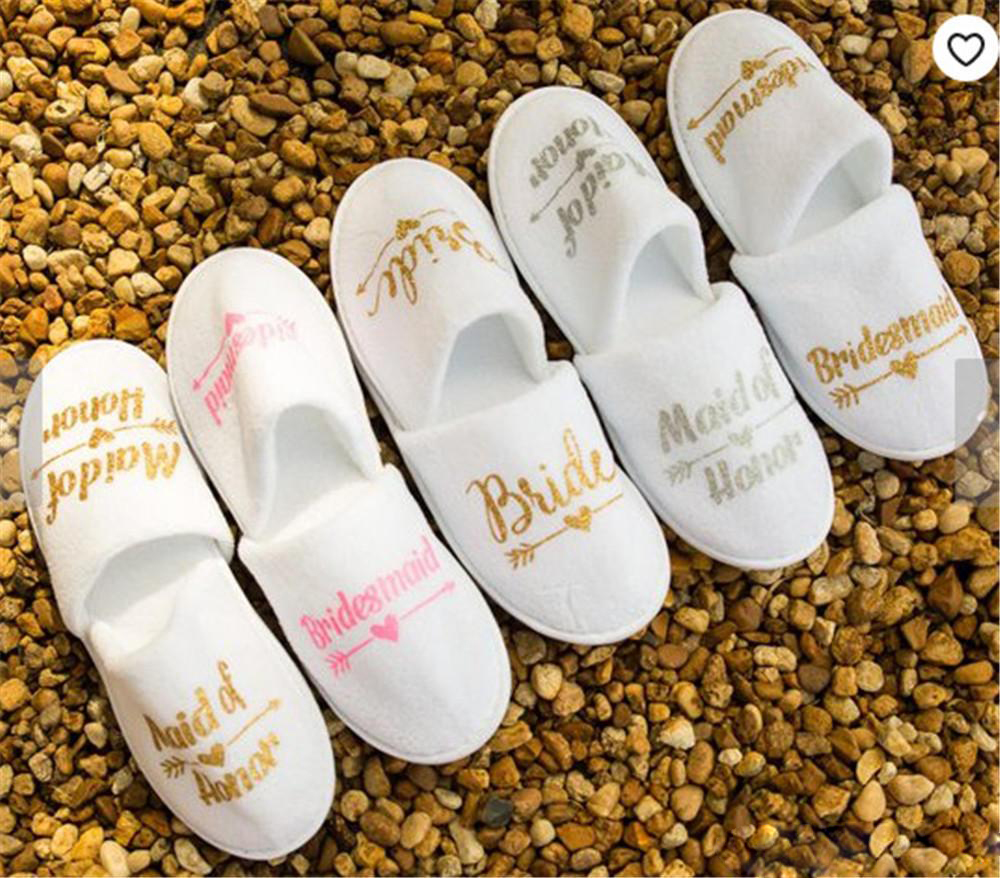 

Fashion Bride Slippers Bride Tribe Bridesmaid Maid of Honor Wedding Shoes Bridal Party Spa Day Hen Night Wedding Party Favors, Gold
