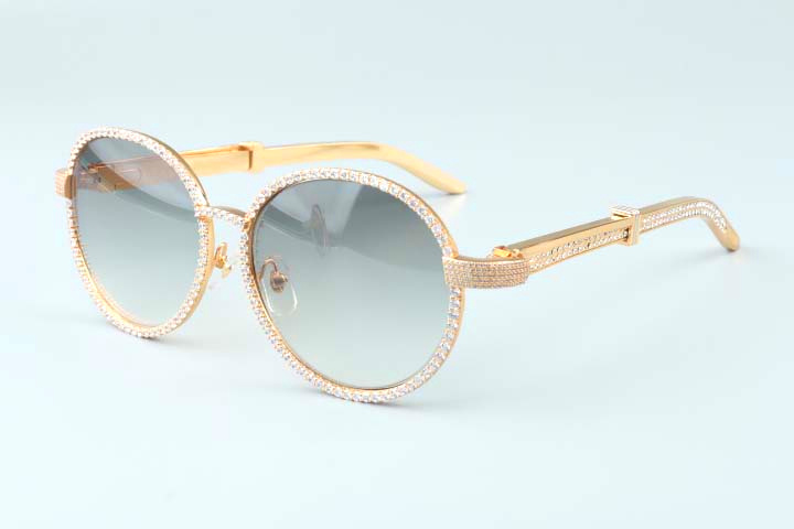 

19 years luxury round frame diamond sunglasses T19900692 retro fashion golden hat stainless steel diamond temples decorative sunglasses