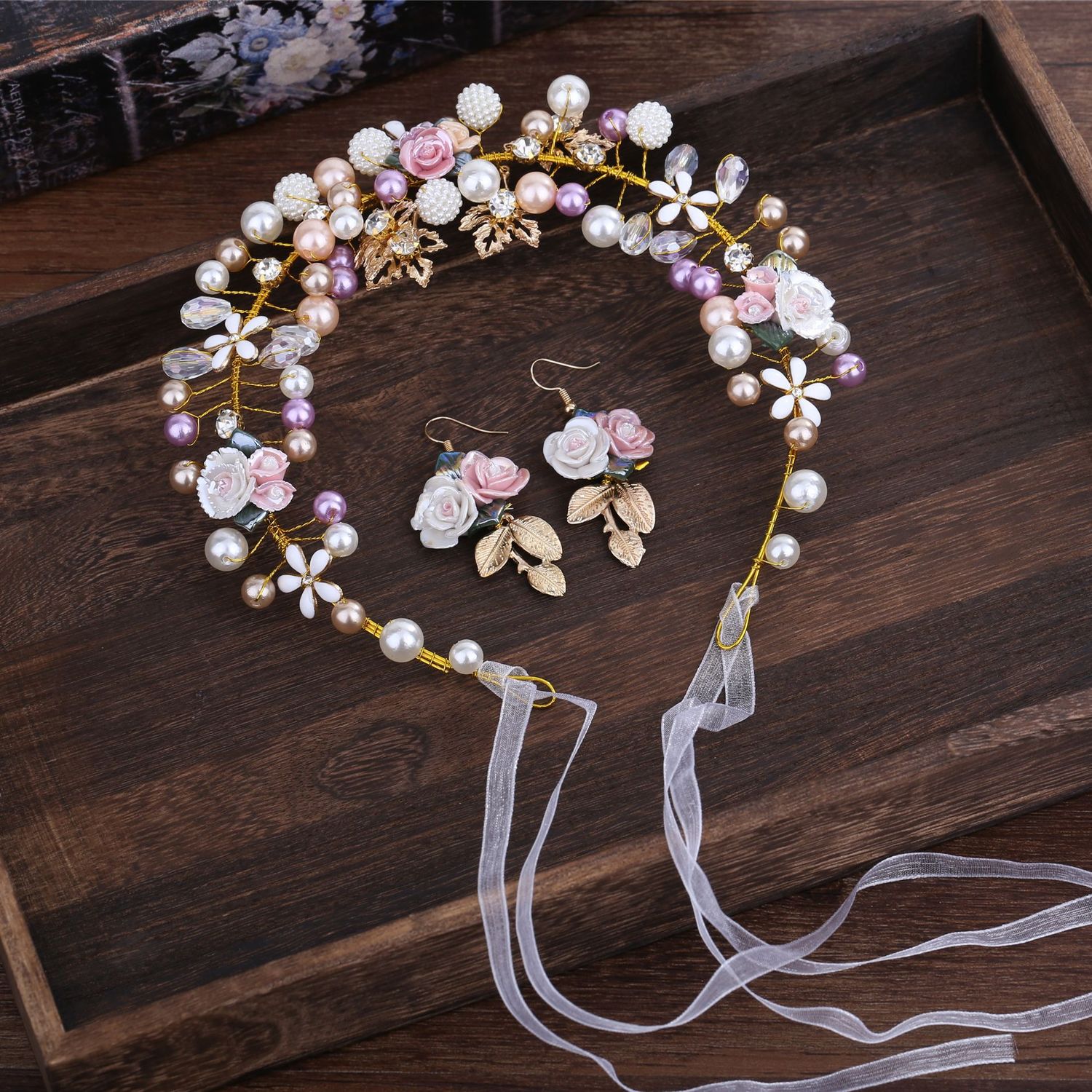

Bride Headwear Manual Spirit Book Pearl Marry Hair Hoop Ceramics Ear Hook Ring Wedding Accessories