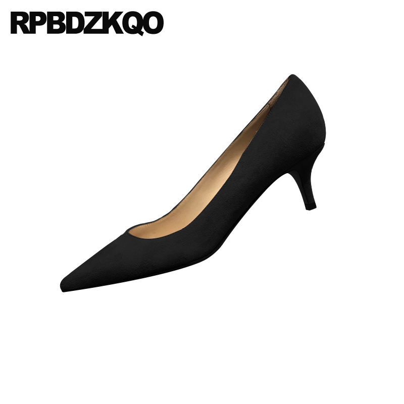 

stiletto high heels pointed toe medium black suede work scarpin nude size 4 34 3 inch thin office shoes women 2019 pumps, Black 5cm