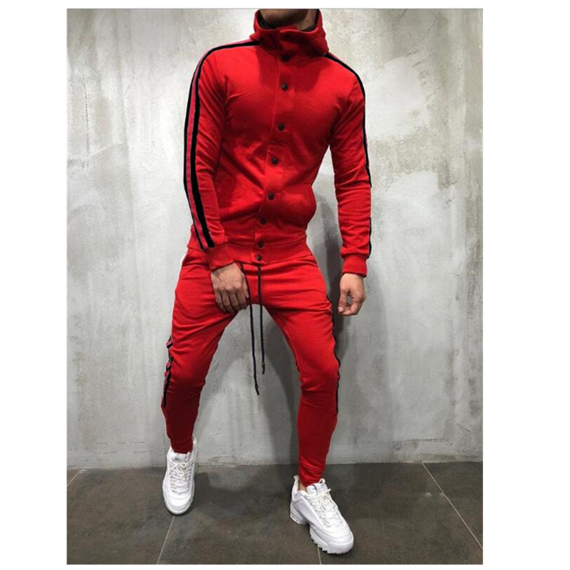 

Sweat Suits Clothing Casual Summer Tracksuits Stand Collars Streetwar Tops Mens Button Sport suit 2 piece Men's suit, Black