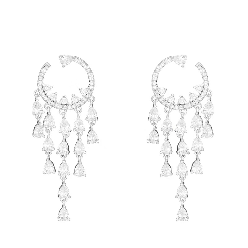 

Women Dangle Earrings Zircon Sterling Silver Earrings women high quality jewelry Women Party Engagement Wedding Gift