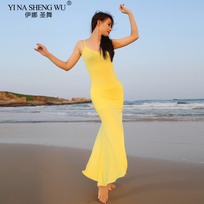 

Belly Dance Costume Long Skirt Underwear Robe Bottoming Dress Women Stage Wear Bellydance Khalegy Performance Dress, Red