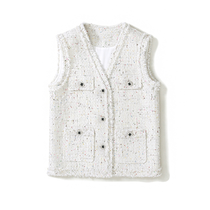

Women' vest tweed Beige Colored sequin fabric one-piece 2019 spring / autumn small fragrance vest loose delicate was thin