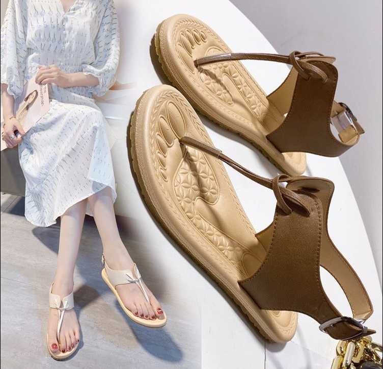 

Hot Sale Summer Fashion Sandals Woman Flst soft leather large size Flip Flops sandals comfortable shoes, Beige