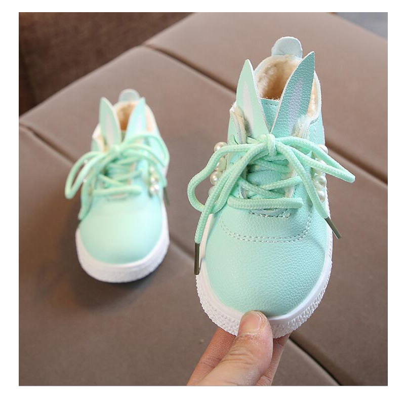 

Children Warm Fur Boots Toddler Girls Cute Pearl Ear Casual Shoes For Little Girls Kids Sneakers Boys Party Shoes, Green