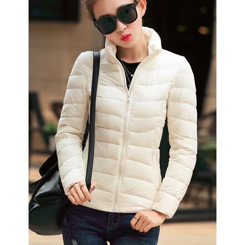 

ZOGAA Winter Women Parkas Warm Short Coat Ultra Light Duck Down Padded Jacket Female Slim Solid Zipper Portable Overcoat 2019, Green no hat