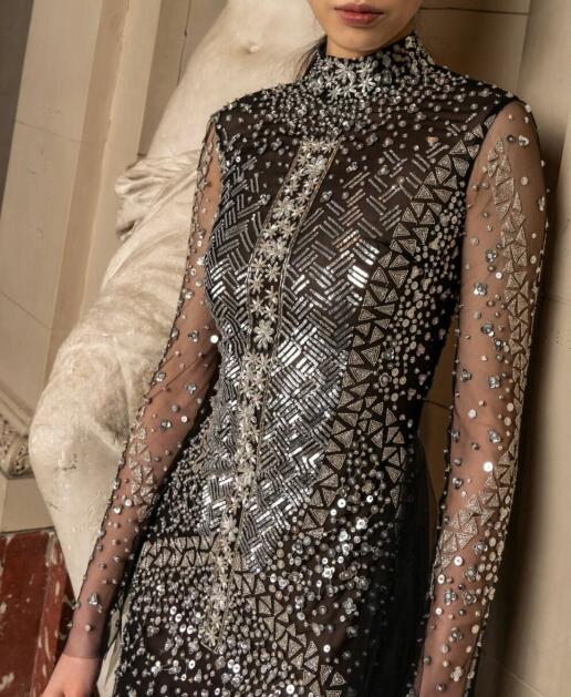 

Youself Dresses aljasmi Larourjoisie Bodycon Turtle Neck Sheath Ankle Length Rhnestone After the split Sequins satellite drilling and decoration, Same with picture