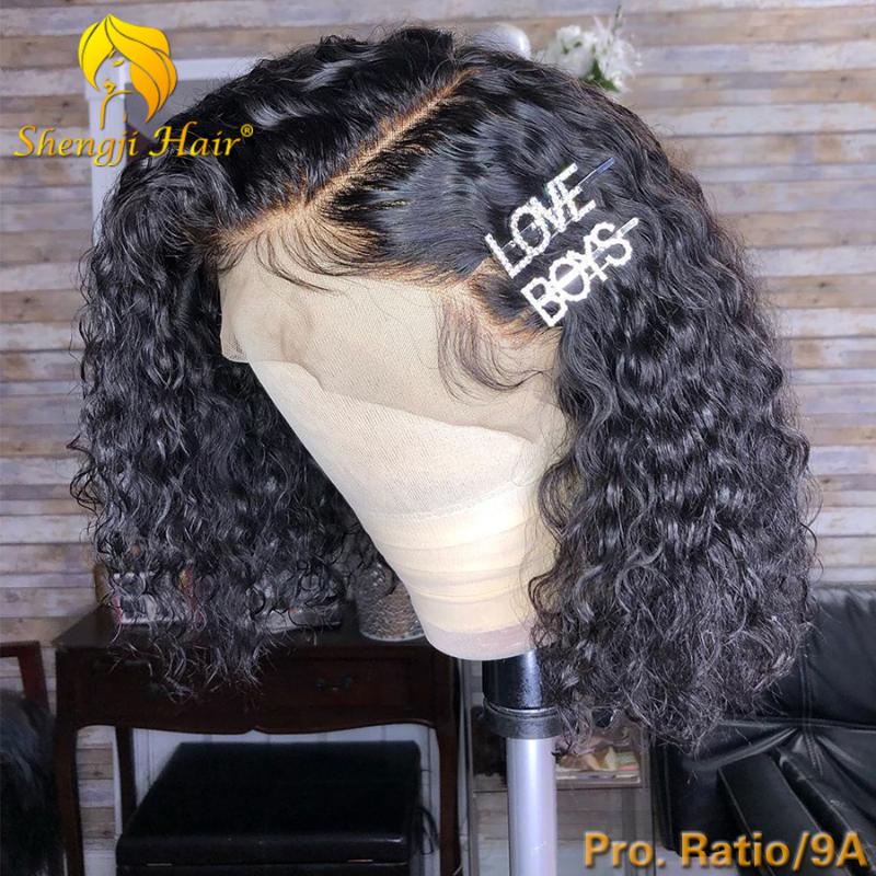 

4.5" Short Bob Human Hair Wigs For Black Women 180% Brazilian Remy Hair Curly 360 Lace Frontal Wig Pre Plucked With Baby, Natural color