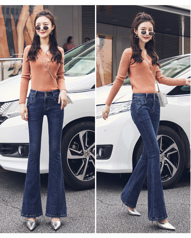 

Dark Blue Spring Cowboy Bootleg Han Edition Show Tall Waist Trousers Drape Tail Straight Wide-Legged Pants
