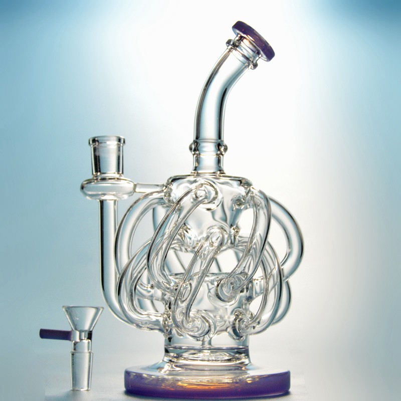 

Water Pipes 12 Recycler Tube Glass Bong Vortex Recycler Oil Rigs Super Cyclone Dab Rig Smoking Pipes 14mm Female Joint XL137
