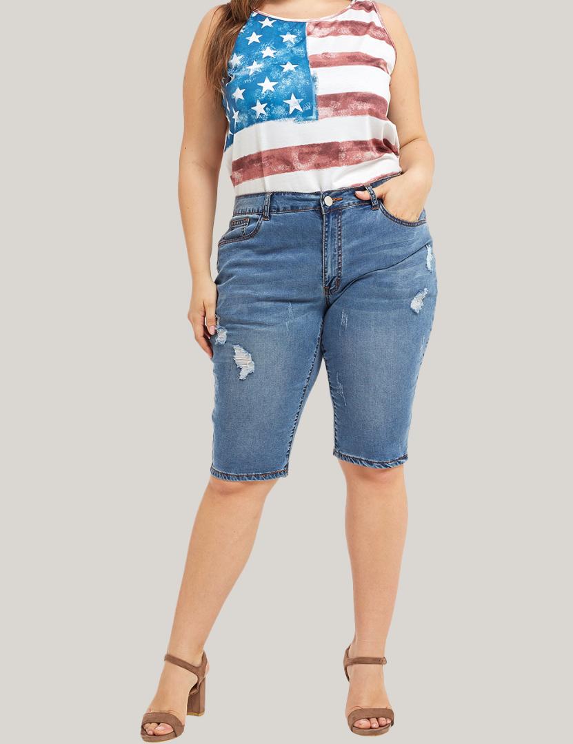 

Plus Size Skinny Jeans Women Fashion Casual Knee Length Denim Jeans Nature Waist Pencil Pants Washed Summer Mom Jean Femme Pants, Blue