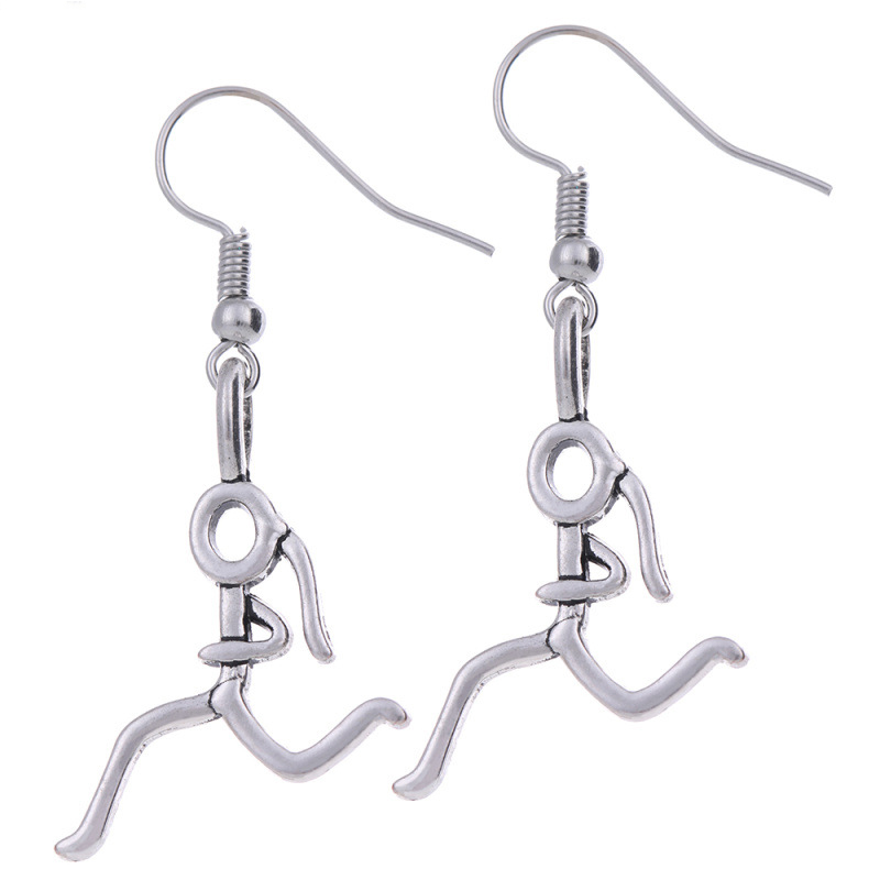 

Simple Style Stick Figure Running Girl Cartoon Earrings Runner Sports Women Jewelry, Golden