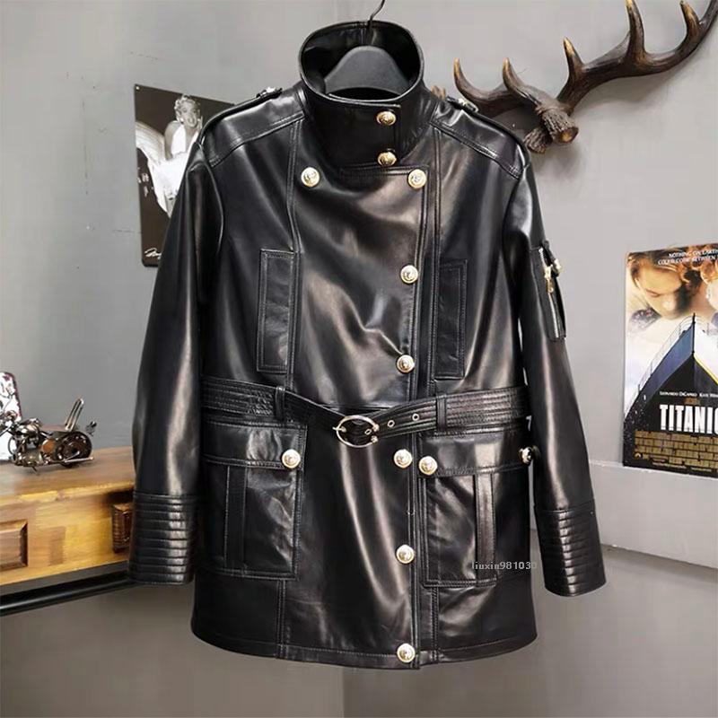 

Womens Slim 100 Genuine lamb Leather jacket Windbrear Moto Biker Adjustable Waist Sheepskin Plus Size Outwear Coats ZP01, Purple