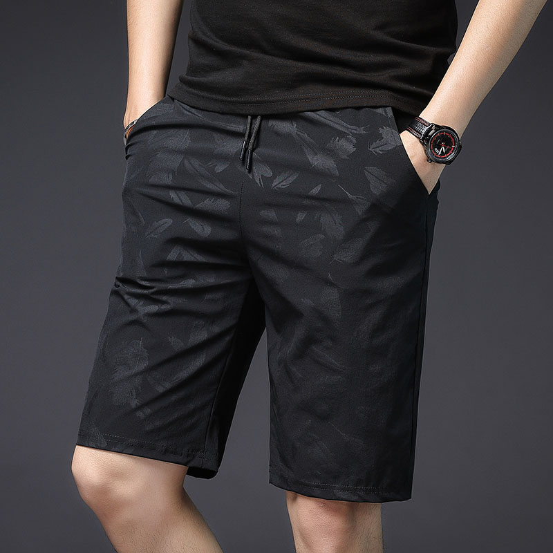 

Shorts For Men Elastic Waist Summer Beach Sport Short Pants With Size Pocket Printed Leaves Sportwear Shorts 2020 Casual Homber, Black