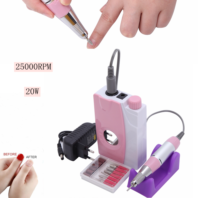 

25000RPM electric nail drill Machine 1 Set 6 Bits LED display Rechargeable Nail Drill Bits Machine Art Milling Cutter