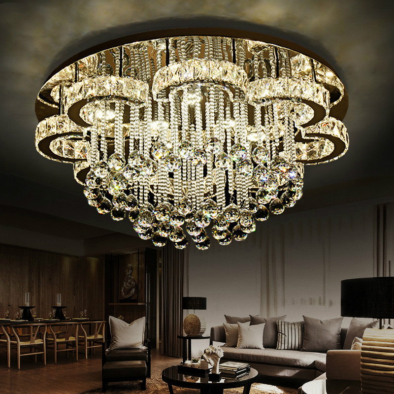 

Pendant Lamps Luxury Modern Lustre K9 Crystal Led Ceiling Chandelier Flower Chrome Steel Dimmable Chandelier Lighting Luminarie