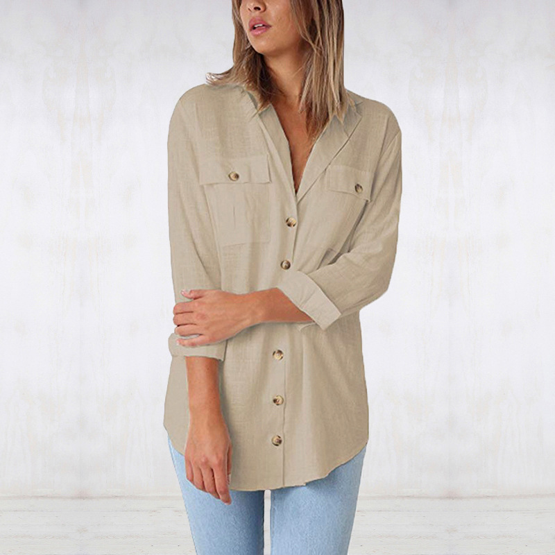 

Shirt Women Casual Plus Size Long Sleeve Top Female Clothing Women' Blouse Ladies Shirts Fashion Button Black All Match Plain, Navy blue