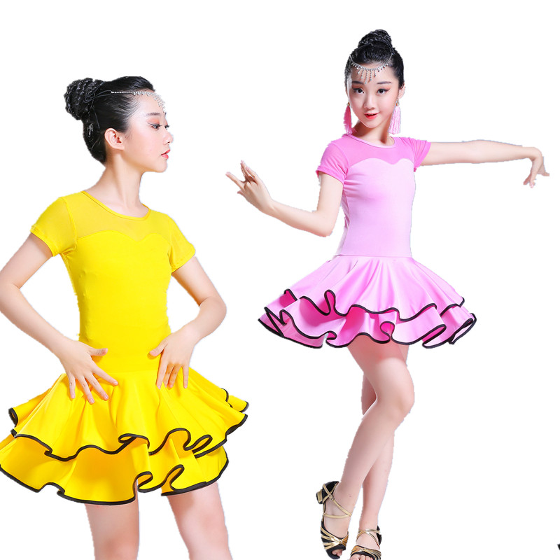 

2019 Girls Latin Dance Dress Child Spandex Rumba Samba Cha Cha Ballroom Tango Latin Skirt Dance Dress Competition for Kid, Black long sleeve