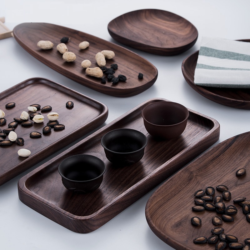 

1Pcs High Grade Walnut Household Solid Wood Fruit Dish Saucer Coffee Cup Tray Household Multifunctional Kitchen High-end