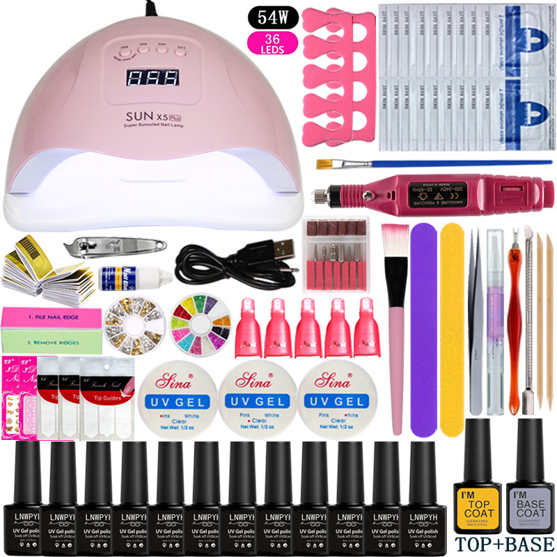 

12 Color Gel Nail Polish Varnish Extension Kit with 36w/48w/54w Led Uv Nail Lamp Kit for Manicure Set Acrylic Nails Art Tools