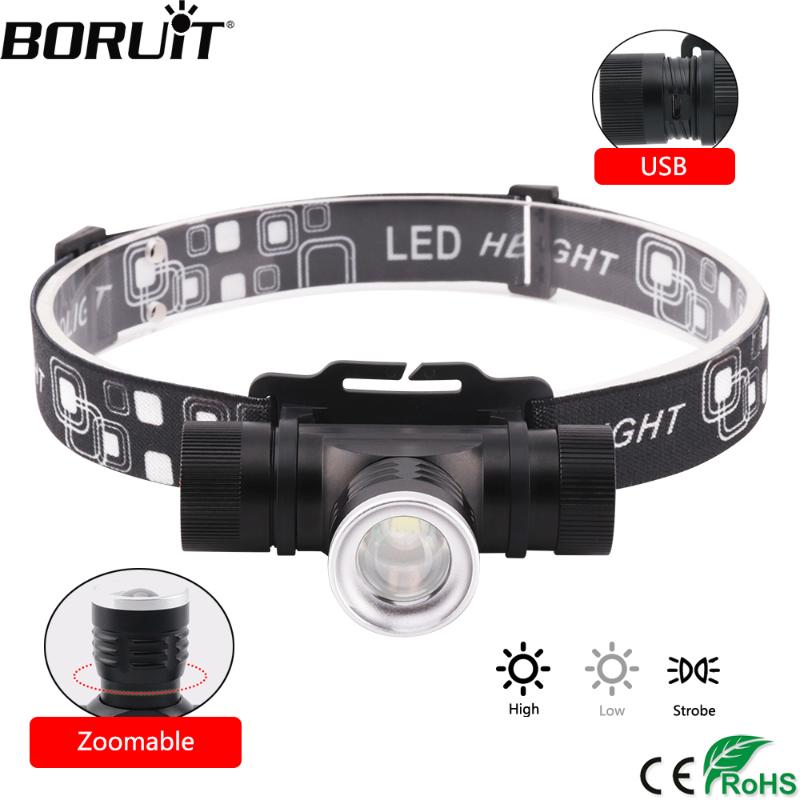 

BORUiT 2000lumens XML T6 LED Headlamp 3-Mode Zoom Headlight Rechargeable Head Torch Camping Hunting by 18650 Battery