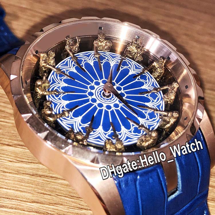 

Top Edition New Excalibur 45 RDDBEX0495 Knights Of The Round Table Automatic Mens Watch Blue Enamel Dial Rose Gold Blue Leather Hello_Watch, E57b (3)