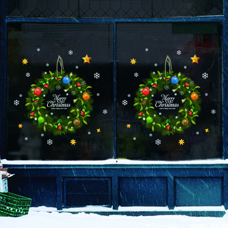 

Xmas Wall Christmas rattan ring door sticker DIY navidad Wall Window Glass Festival Applique Mural New Year Christmas Home Decor