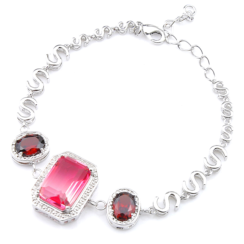 

Luckyshine Unique Jewelry For Women Silver Bracelets rectangle Bi colored Tourmalin Gem Charm Bracelets For Women New Year Gift B1121