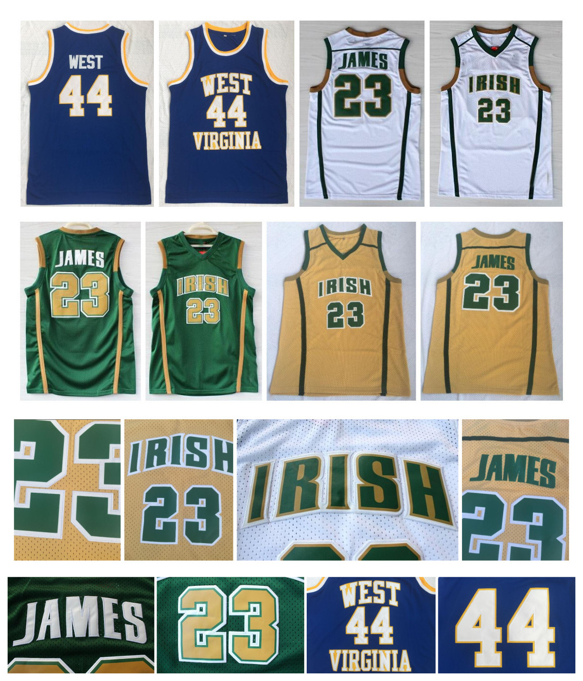 

NCAA College Basketball 44 Jerry West Jersey St Vincent Mary High School Irish 23 LeBron James Jersey West Virginia Mountaineers, As pic
