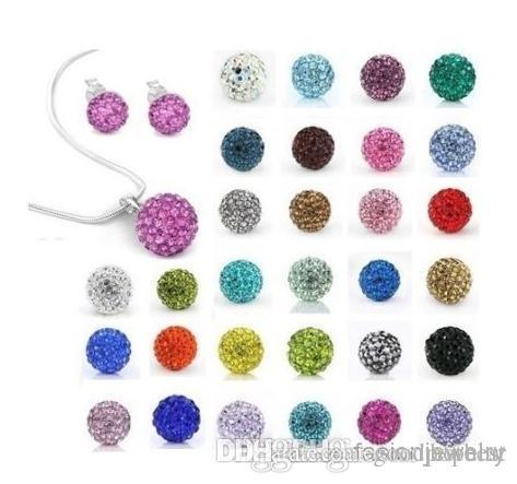

10Pcs/lot 10mm crystal clay hotsale disco bead Rhinestone crystal Set necklace studs earrings drop jewelry set g421 p34, Light green