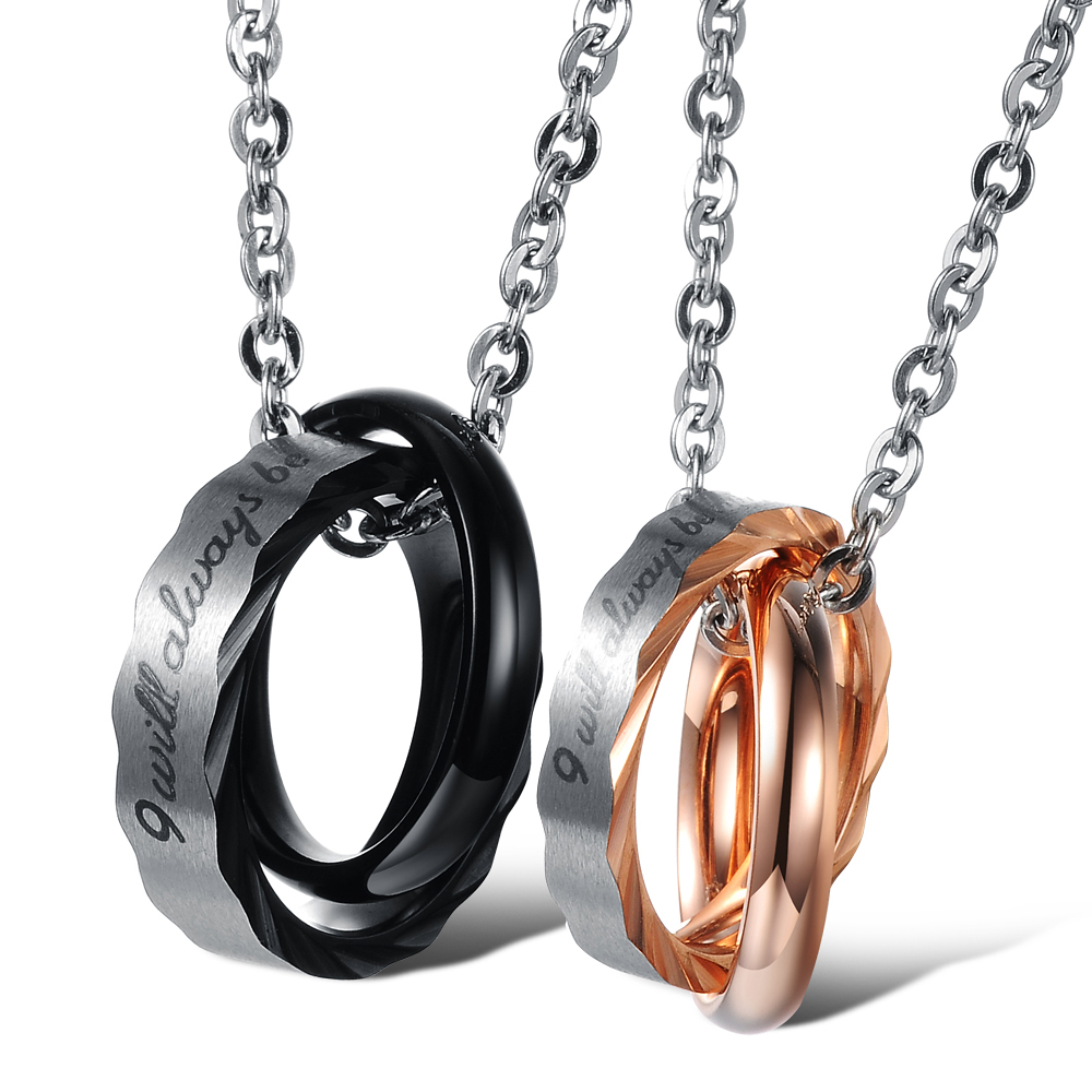 

Double Circle Couple Pendant Necklace Stainless Steel 14k Gold Plated Titanium Steel Lover Pendant Necklace Jewelry