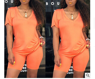 

Women' Casual Short Sleeve T-shirt and Shorts Set Summer Wild Fashion Solid Color Outfits Two-piece, Blue
