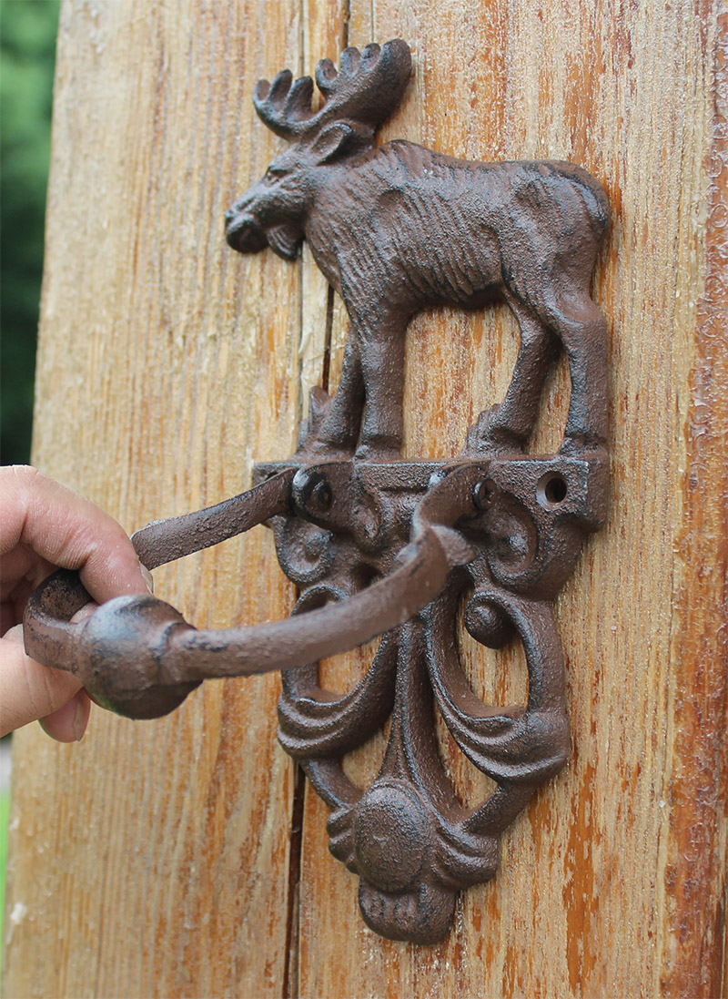 

2 Pieces Cast Iron Door Knocker Elk Moose Decorative Doorknocker Traditional Vintage Style Animal Door Handle Door Latch Country Brown Retro