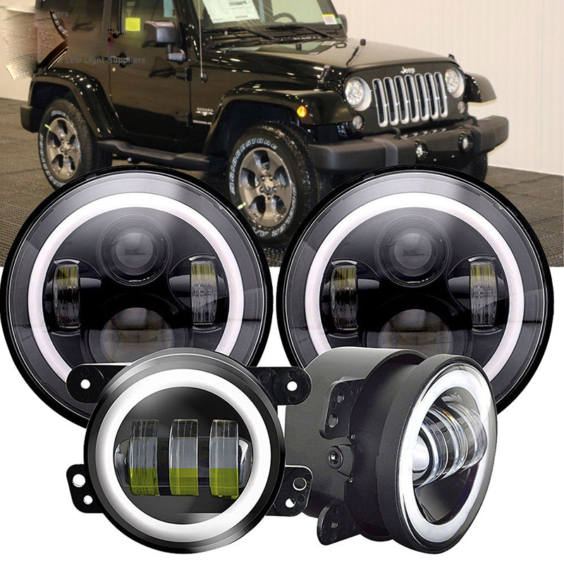 

45W 7" round LED projector headlights +4.0 inch 30w fog light For-Jeep Wrangler JK LJ TJ