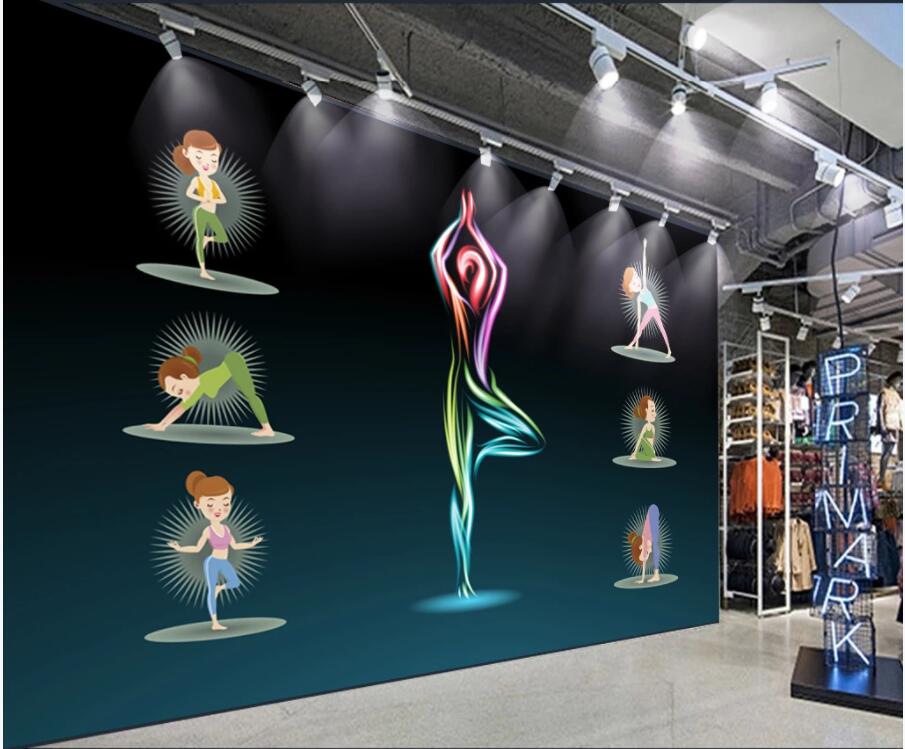 

3d wallpaper custom photo Black background yoga pose fitness overalls Home decor 3d wall murals wallpaper for walls 3 d living room, Non-woven wallpaper