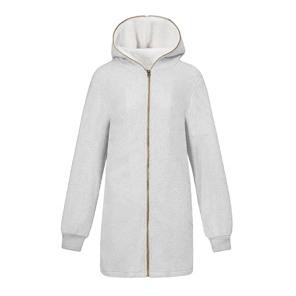 

Wool Jacket With Hood And Large Sherpa Zip For Women With Gray Pockets