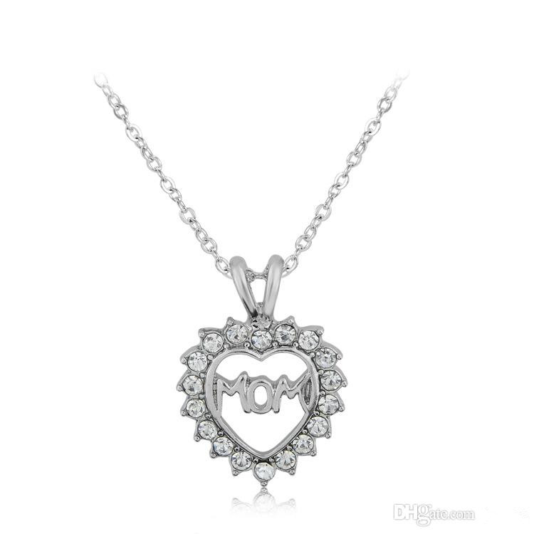 Control de calidad /_ mamá en forma de corazón Colgante Collar de estrás de mujer de aleación madre Regalo Barato