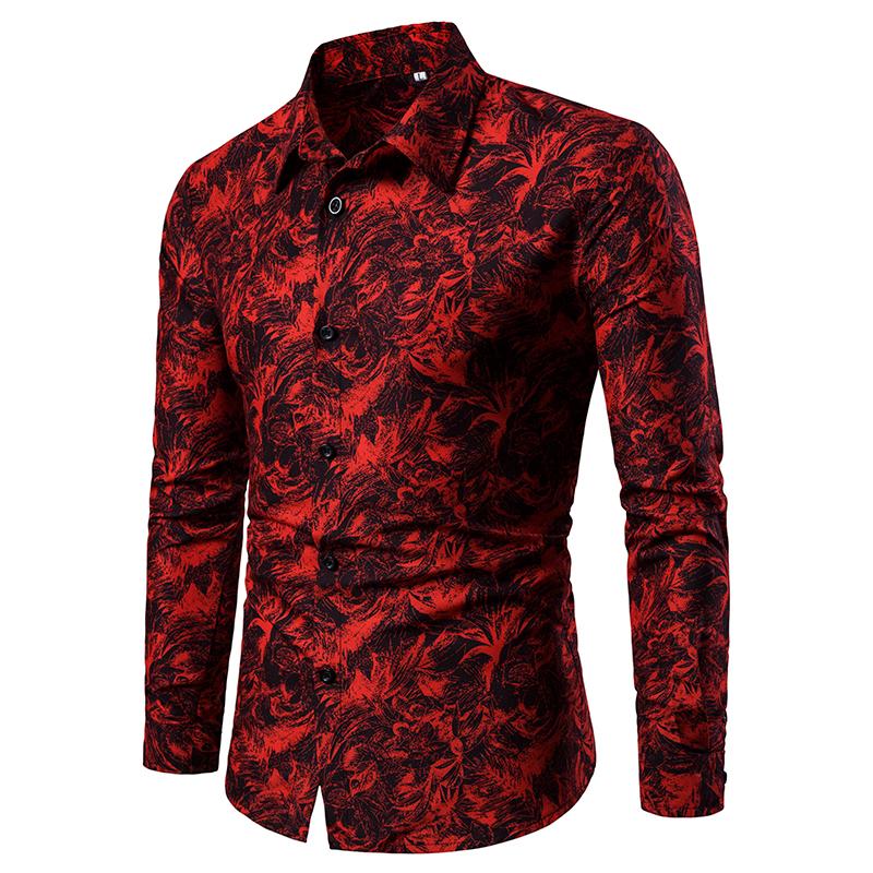 camisa negra con flores rojas hombre
