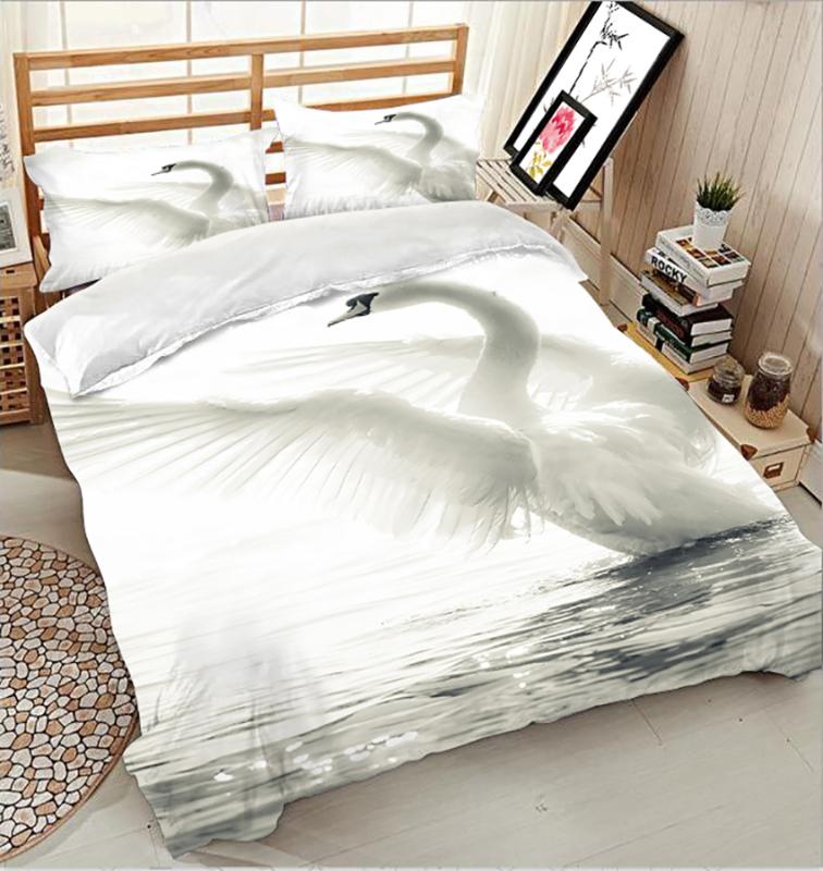 

White Swan 3D Bedding Sets Bedsheet Duvet Pillowcase Bed Cover California King Bed Linen, 3d bedding set