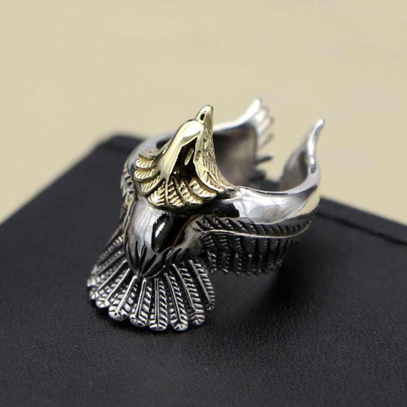 

925 Silver Eagle Ring New Fashion Brand S925 Sterling Thai Silver Gold color Rings for Men Gift Jewelry Adjustable Size Bague