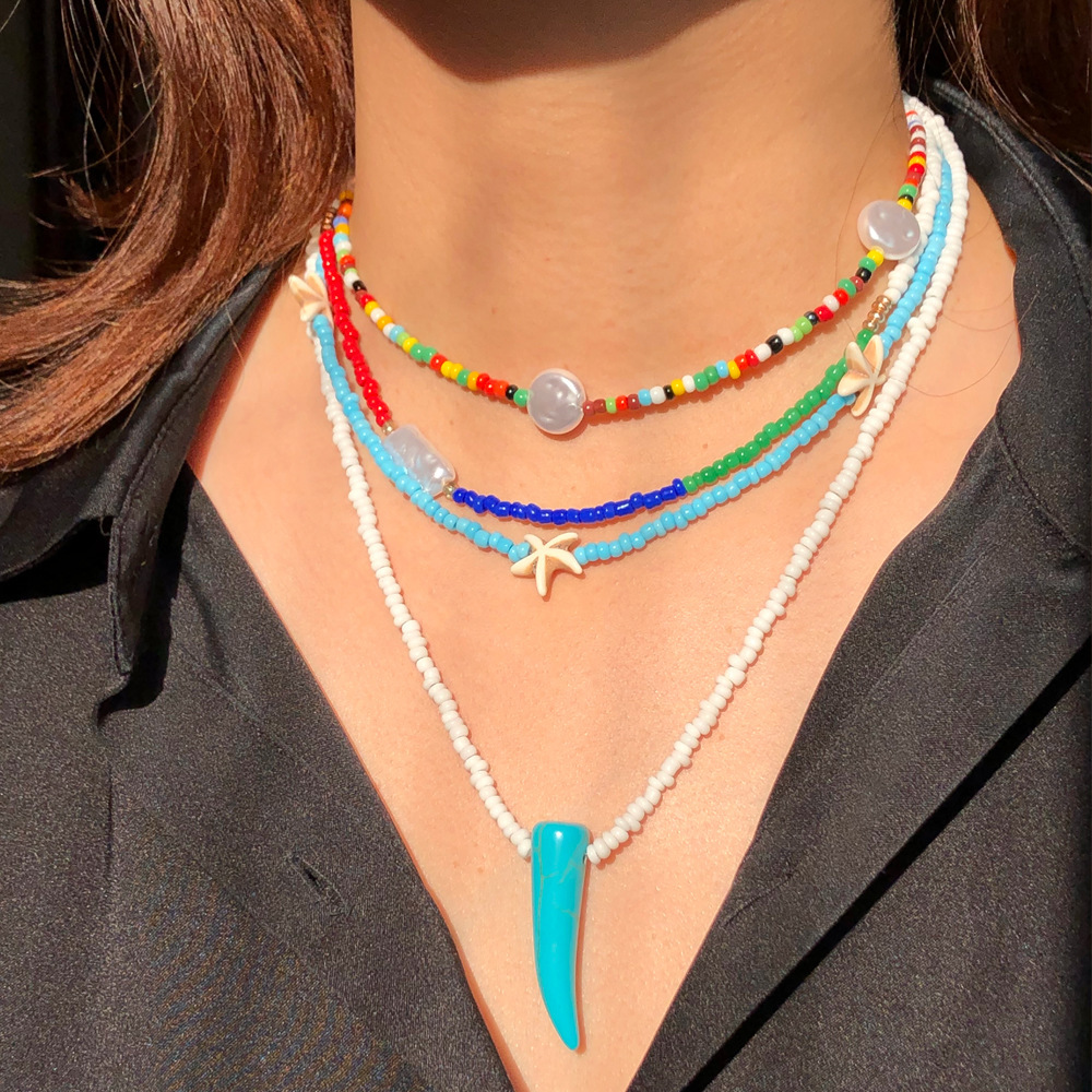 

Accessories Bohemia exotic Indian style elephant corner pendant colorful rice beads multi-layer neck necklace female, Mixed colors